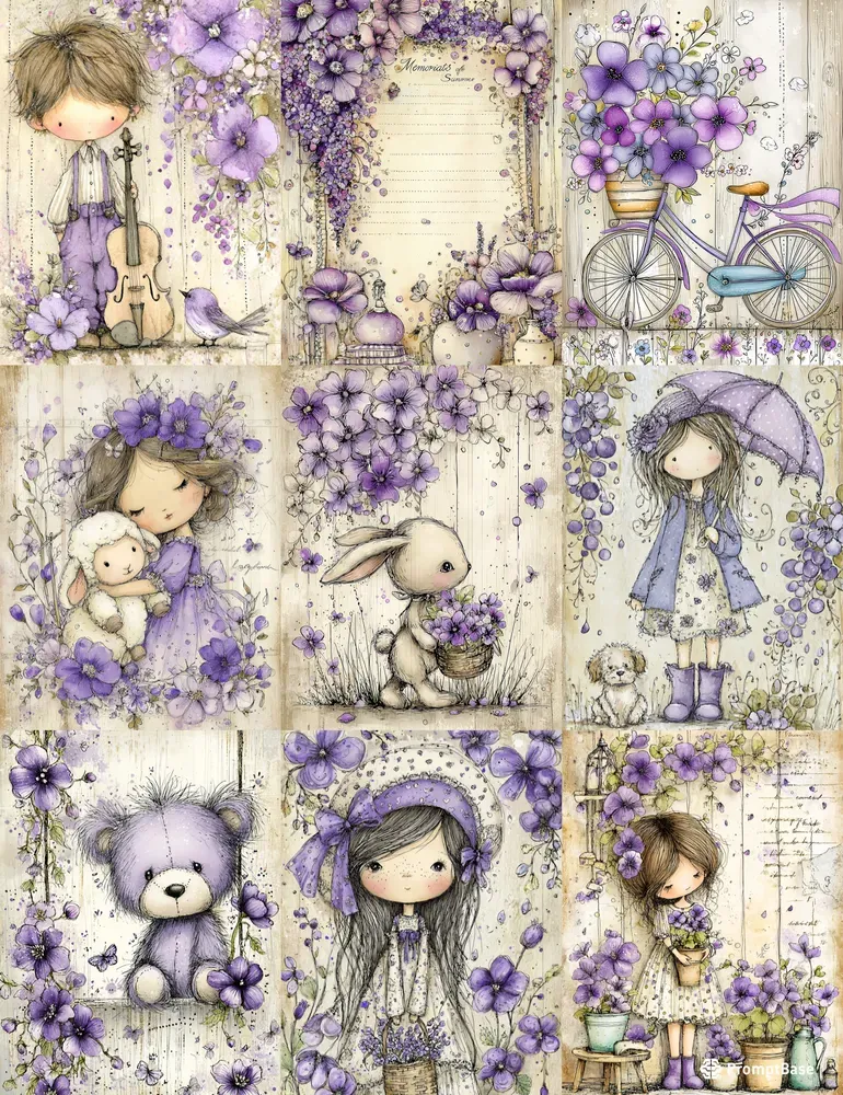 French Cottage Violet Junk Journal Kits