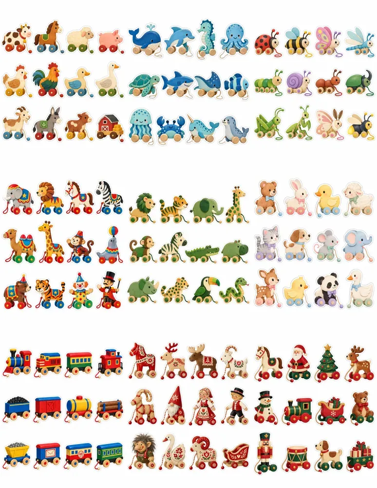 Cute Pull Along Toy Sticker Sheets