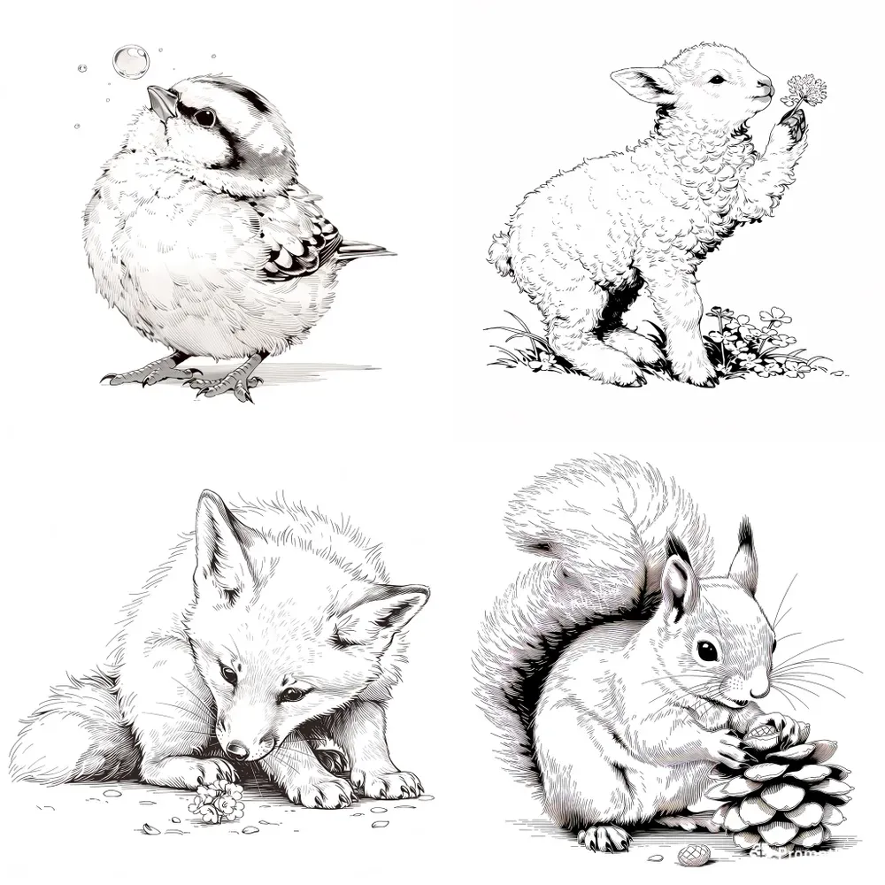 Vintage French Ink Animal Sketches