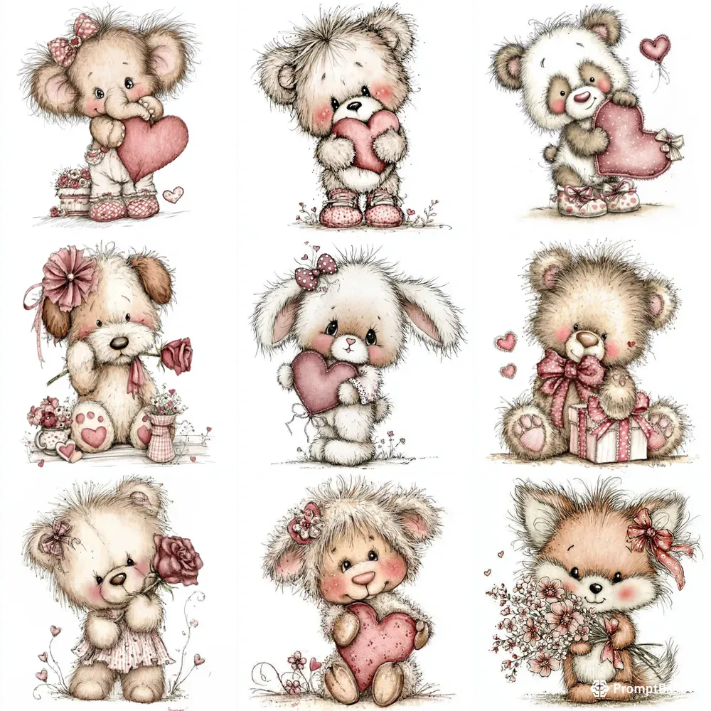 Love Animals Valentine Teddy Clipart Sets