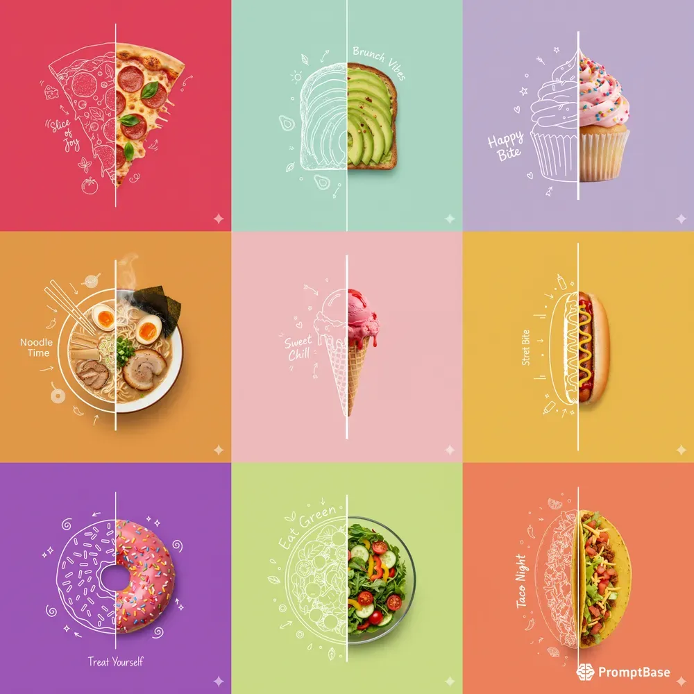 Split Food Doodle Ad Posters