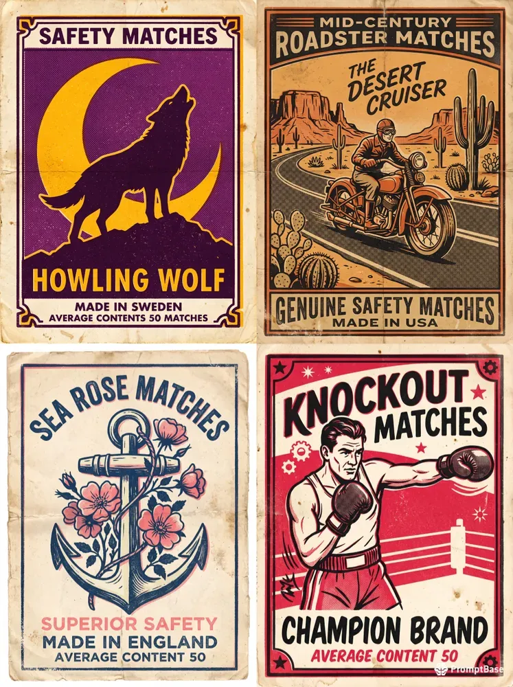 Vintage Matchbox Label Illustrations