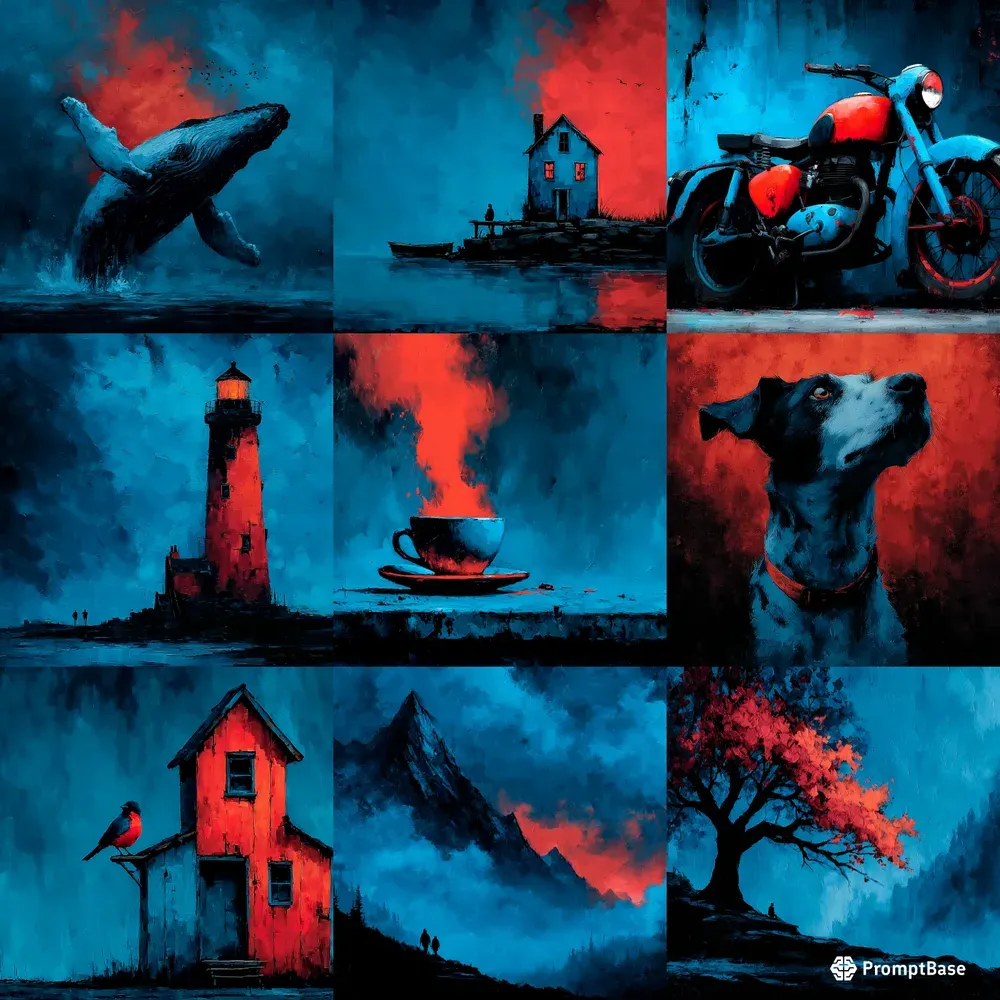 Oil Paint Moody Blue Red Expressive