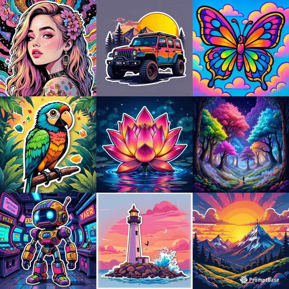 Vibrant Trendy Sticker Art Designs