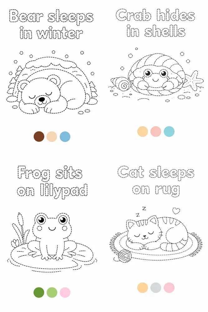 Animal Tracing And Coloring Worksheets