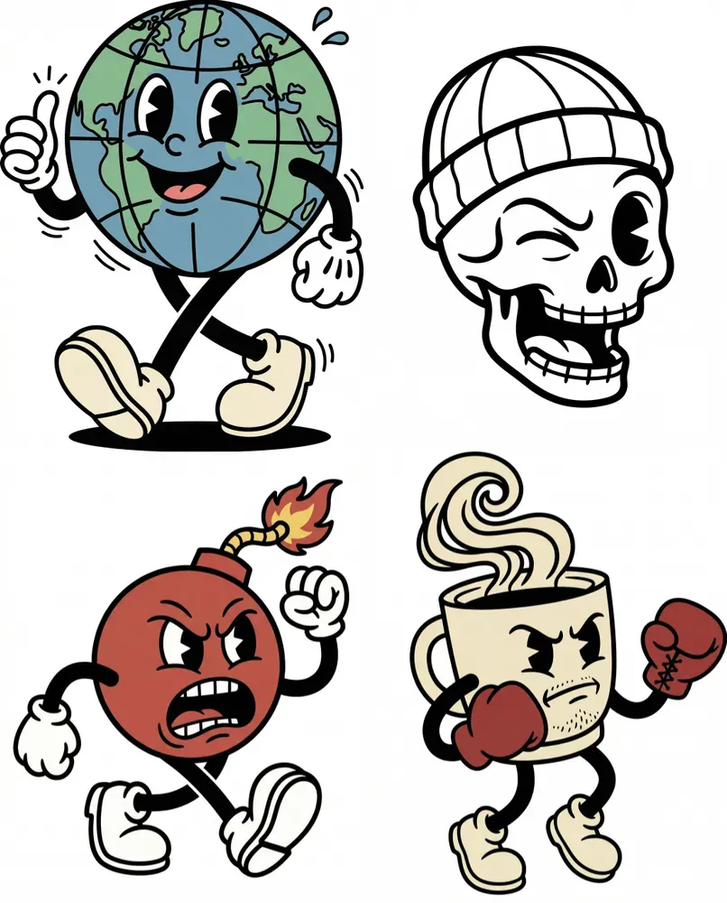 Retro Vintage Rubber Hose Tshirt Mascots