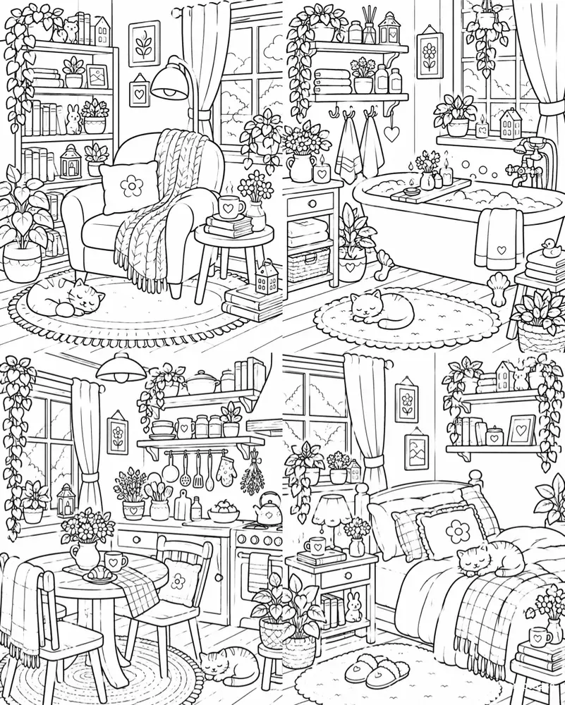 Cozy Interior Coloring Book Pages