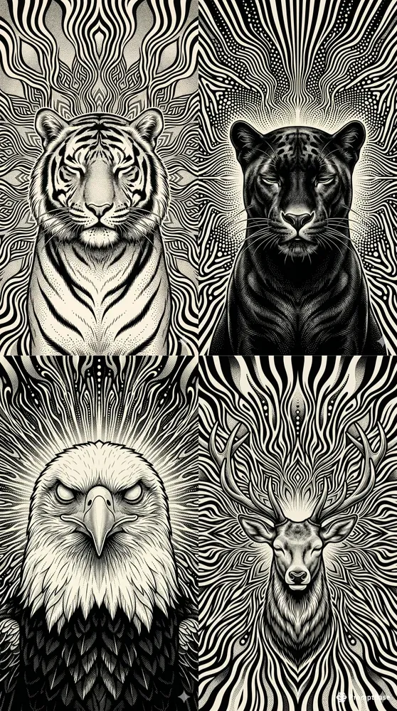 Monochrome Opart Mystic Animal Halos