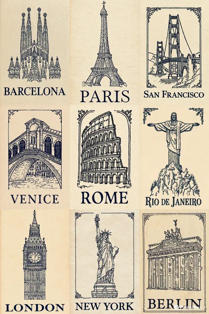 Vintage Engraved Travel Posters