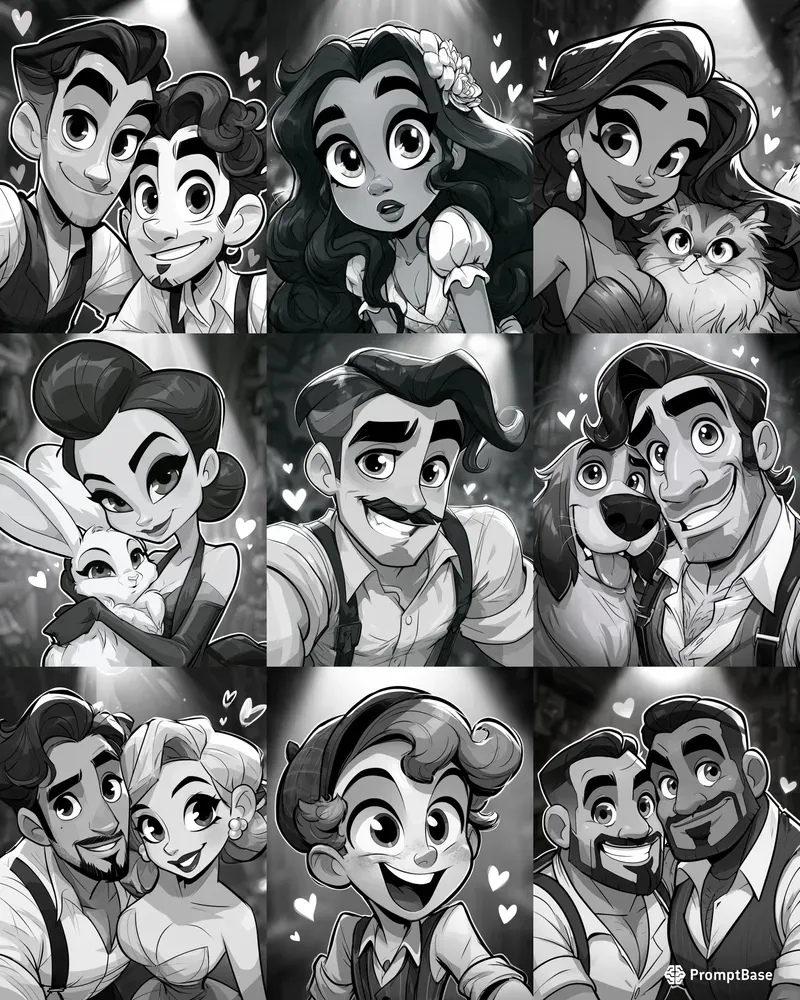 Romantic Noir Cartoon Portraits