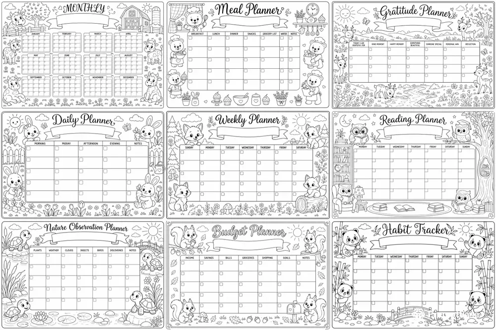 Adorable Kids Planner Coloring Pages