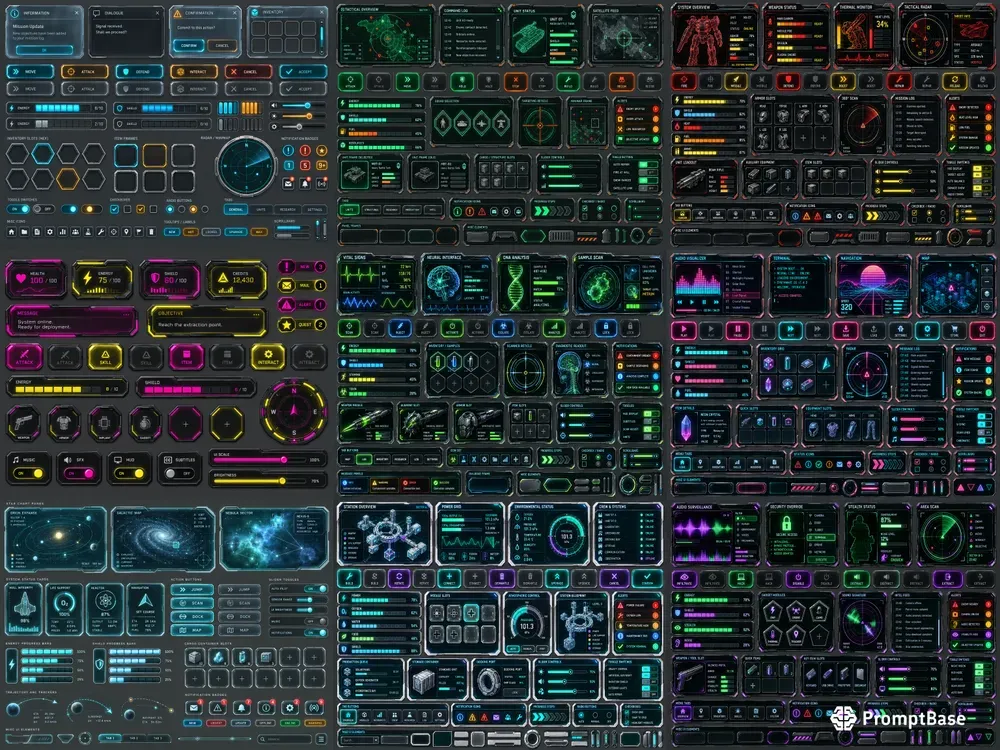 Scifi Holographic Game UI Kit Sheets