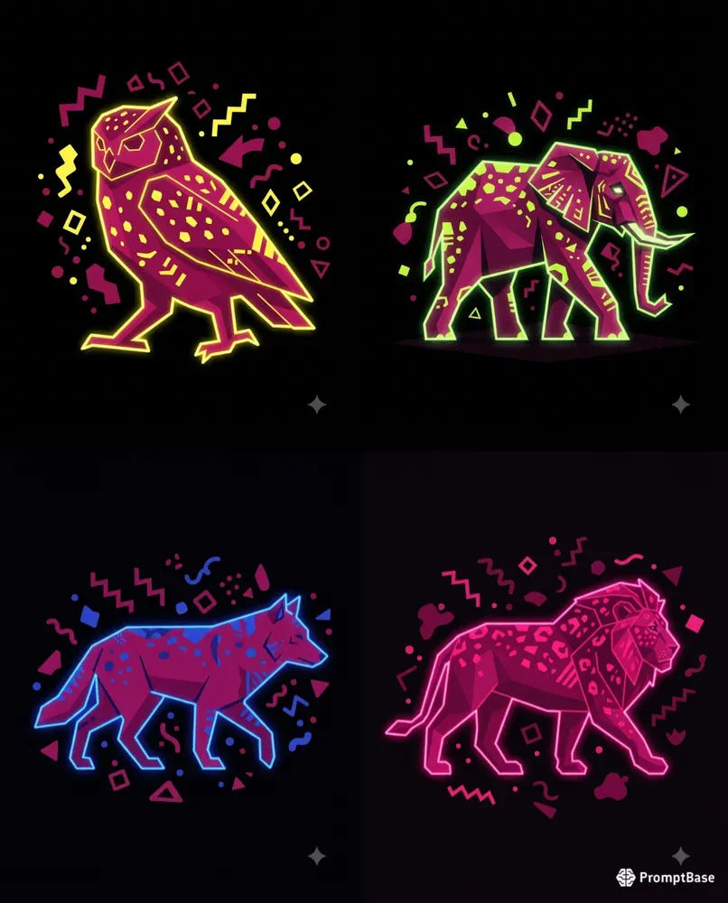 Neon Geometric Animal Posters