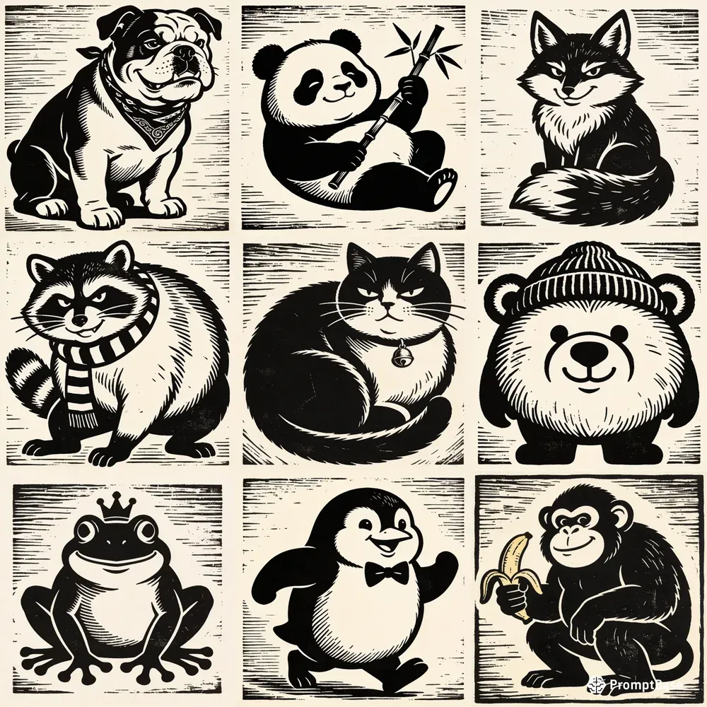 Cartoon Linocut Mascot Designs