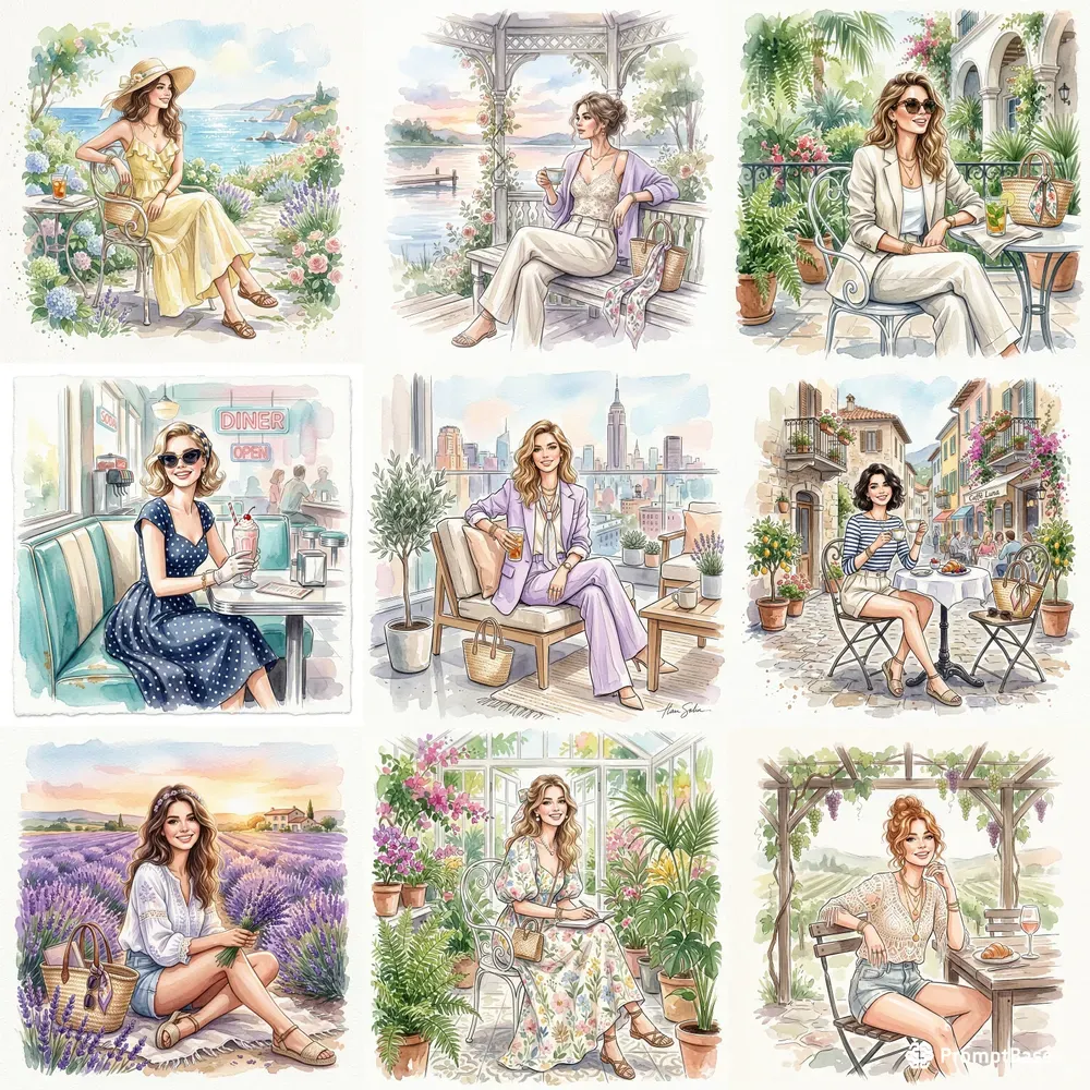 Chic Summer Watercolor Fashion
