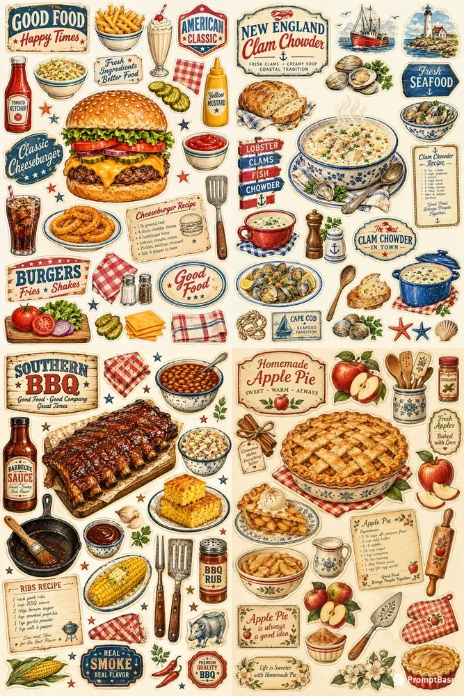 American Food Vintage Sticker Sheets
