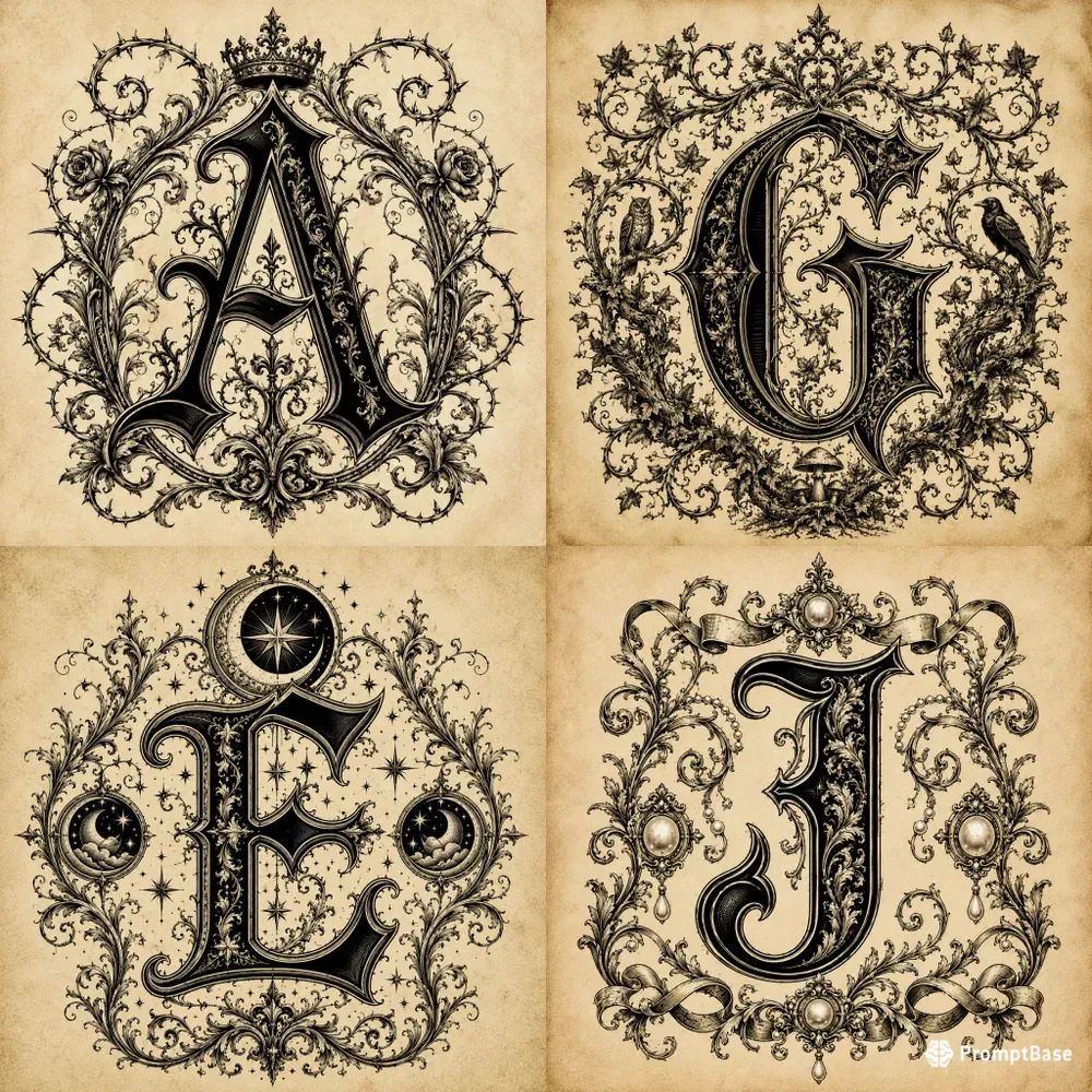 Ornate Gothic Floral Monogram Alphabets