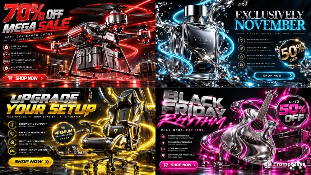 3D Neon Liquid Chrome Black Friday Assets