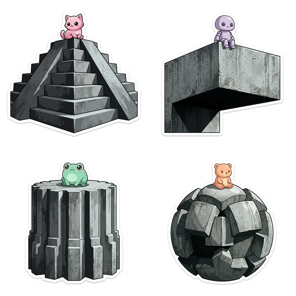 Kawaii Brutalist Sticker Pod Designs