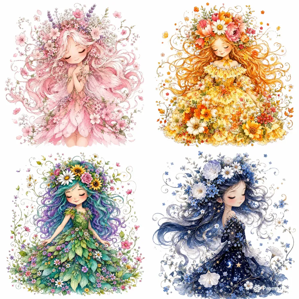 Whimsical Floral Girl Illustration Art