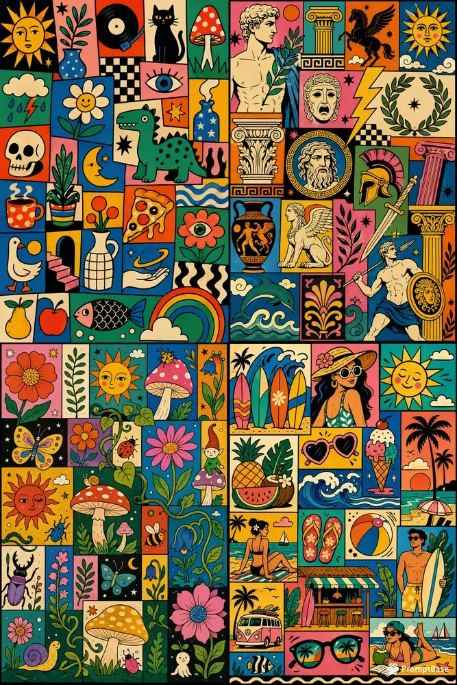 Retro Pop Art Patchwork Illustration Gens