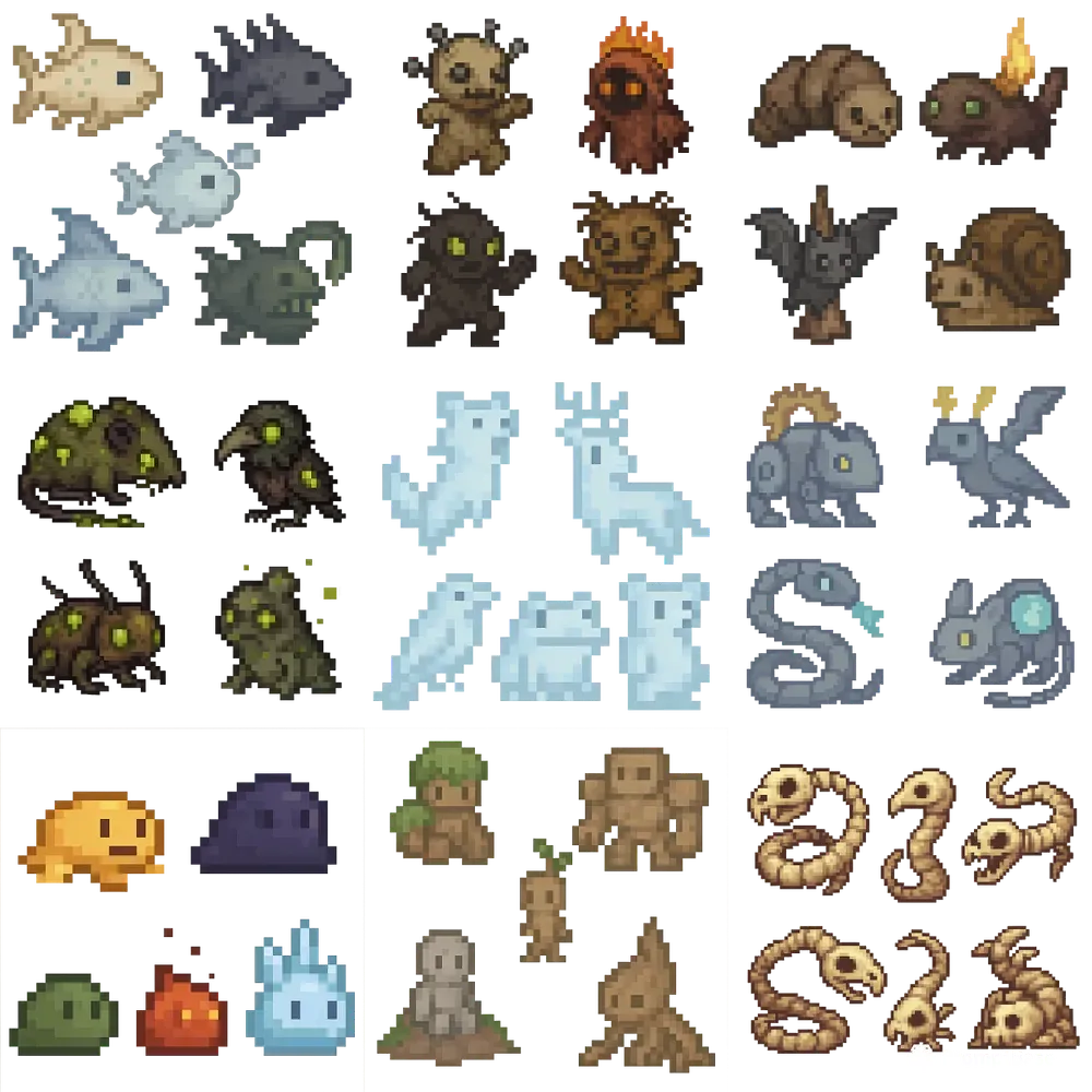 Terraria Style Pixel Art Creatures