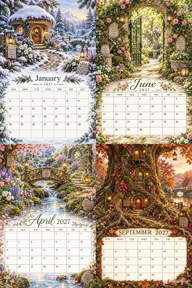Fairy Garden 2027 Calendar Pages