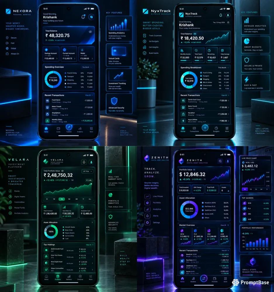 Neonbrutalist Finance App UIs