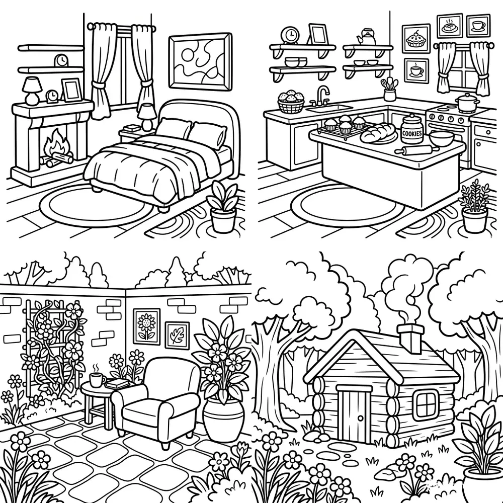 Cozy Scene KDP Coloring Page Scenes