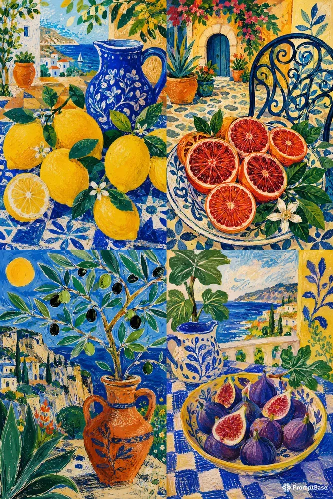 Amalfi Lemon Folk Art Gouache Wall Prints