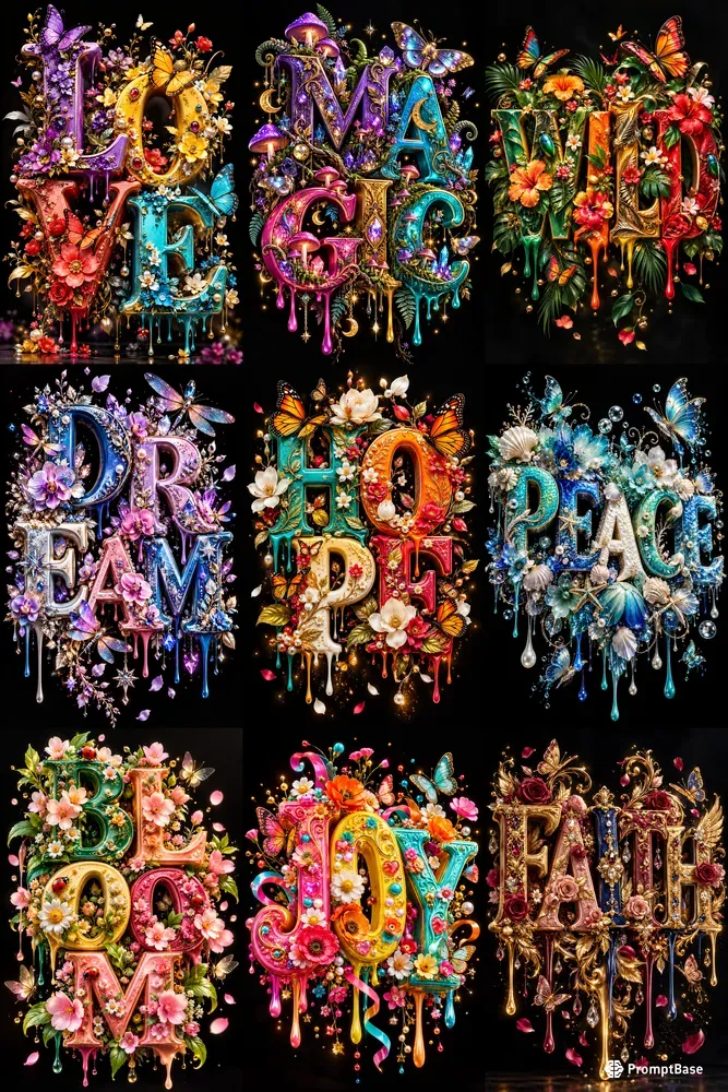 Floral Fantasy 3D Typography