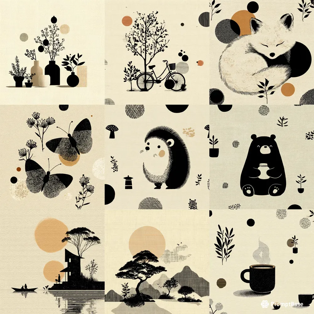 Ink Folk Minimal Cozy Cute Art