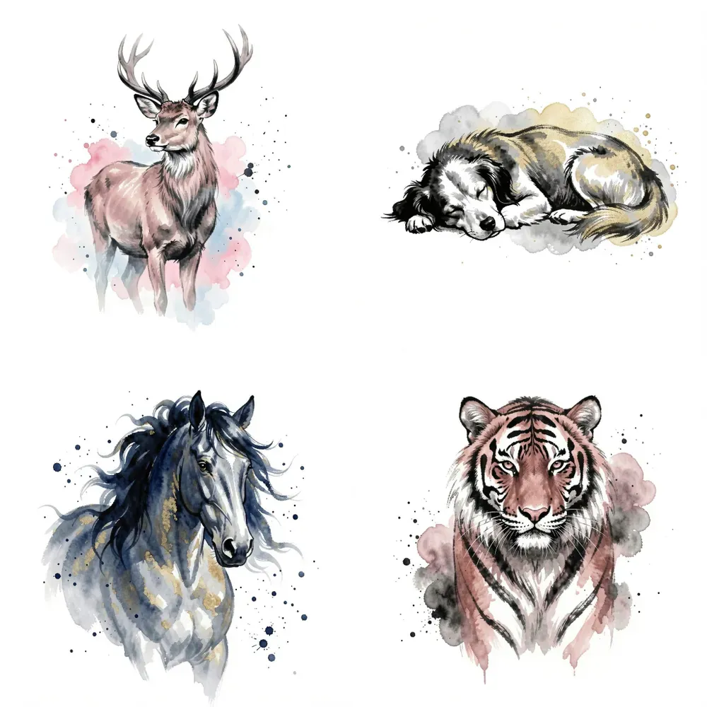 Ink Watercolor Wildlife Art Prints