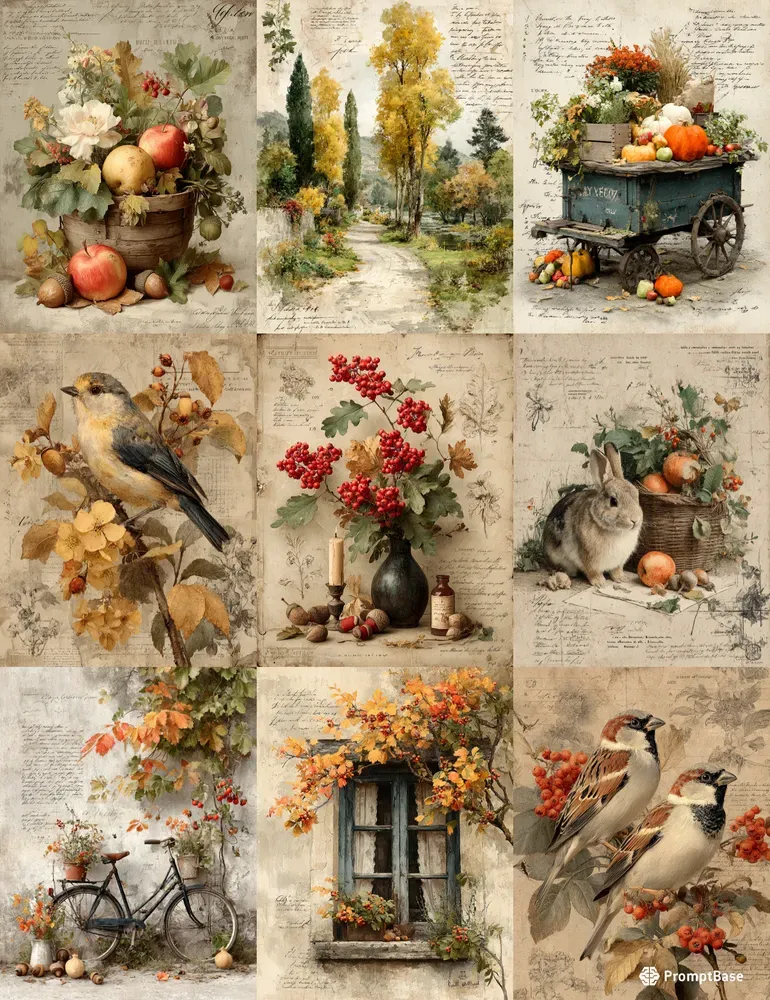 Vintage Autumn Junk Journal Ephemera