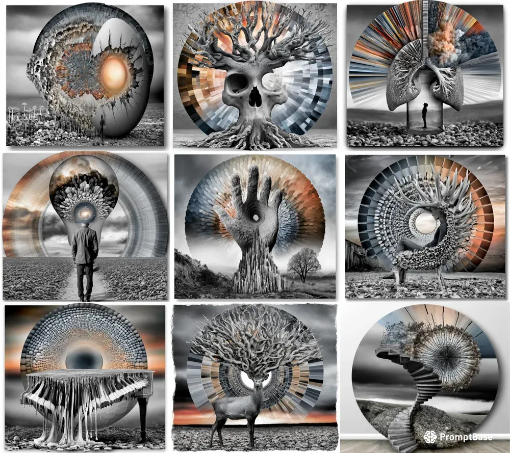 Surreal Monochrome Radial Art
