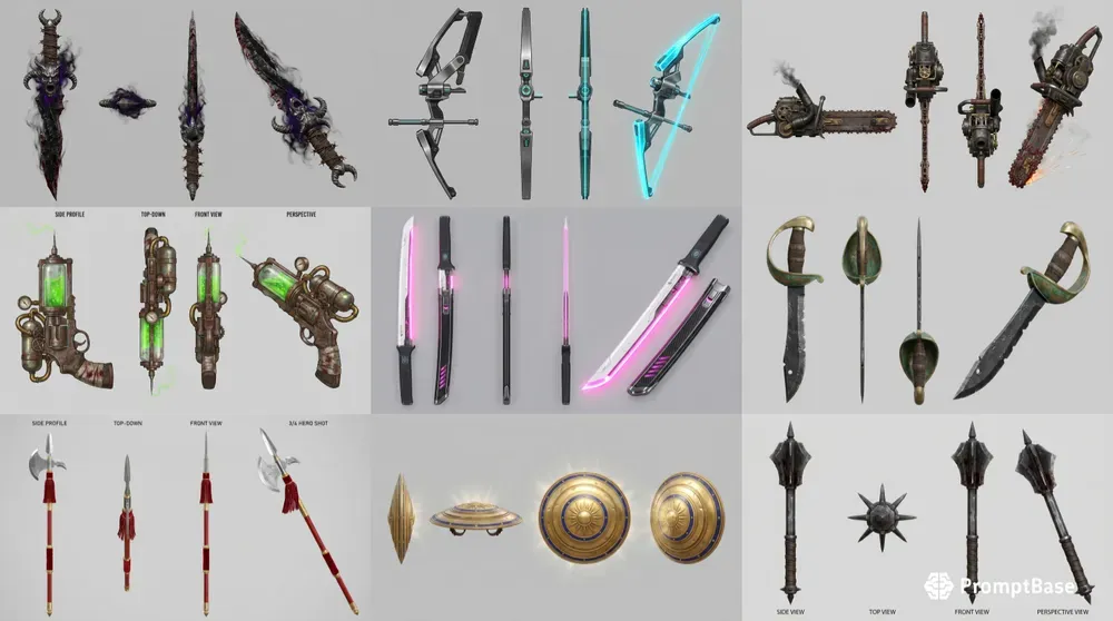 Legendary Weapon Prop Turnaround Sheets