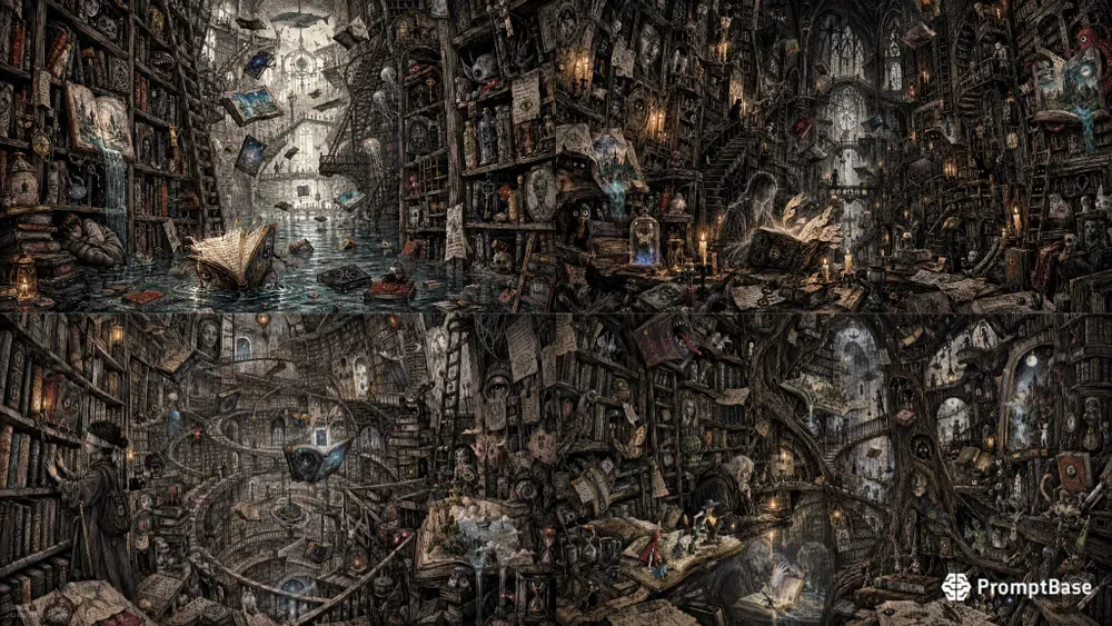 Surreal Living Books Library Ink Art