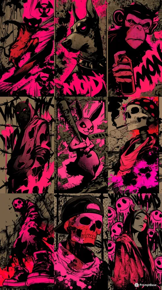 Hot Pink Grunge Streetwear Mascots