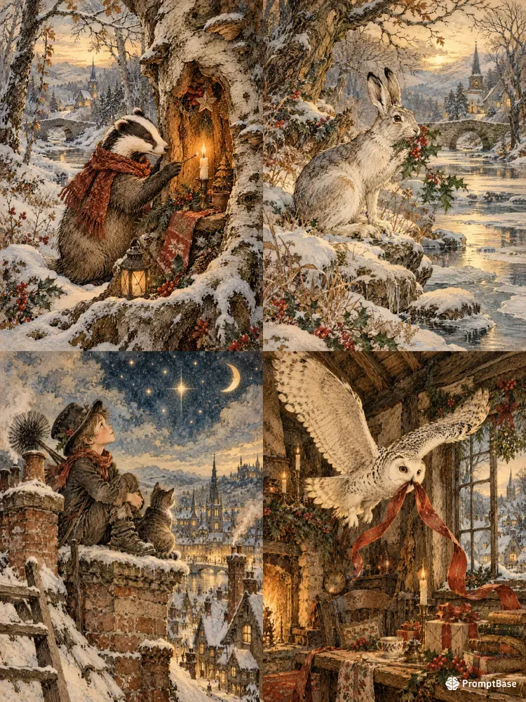 Antique Vintage Christmas Storybook Art