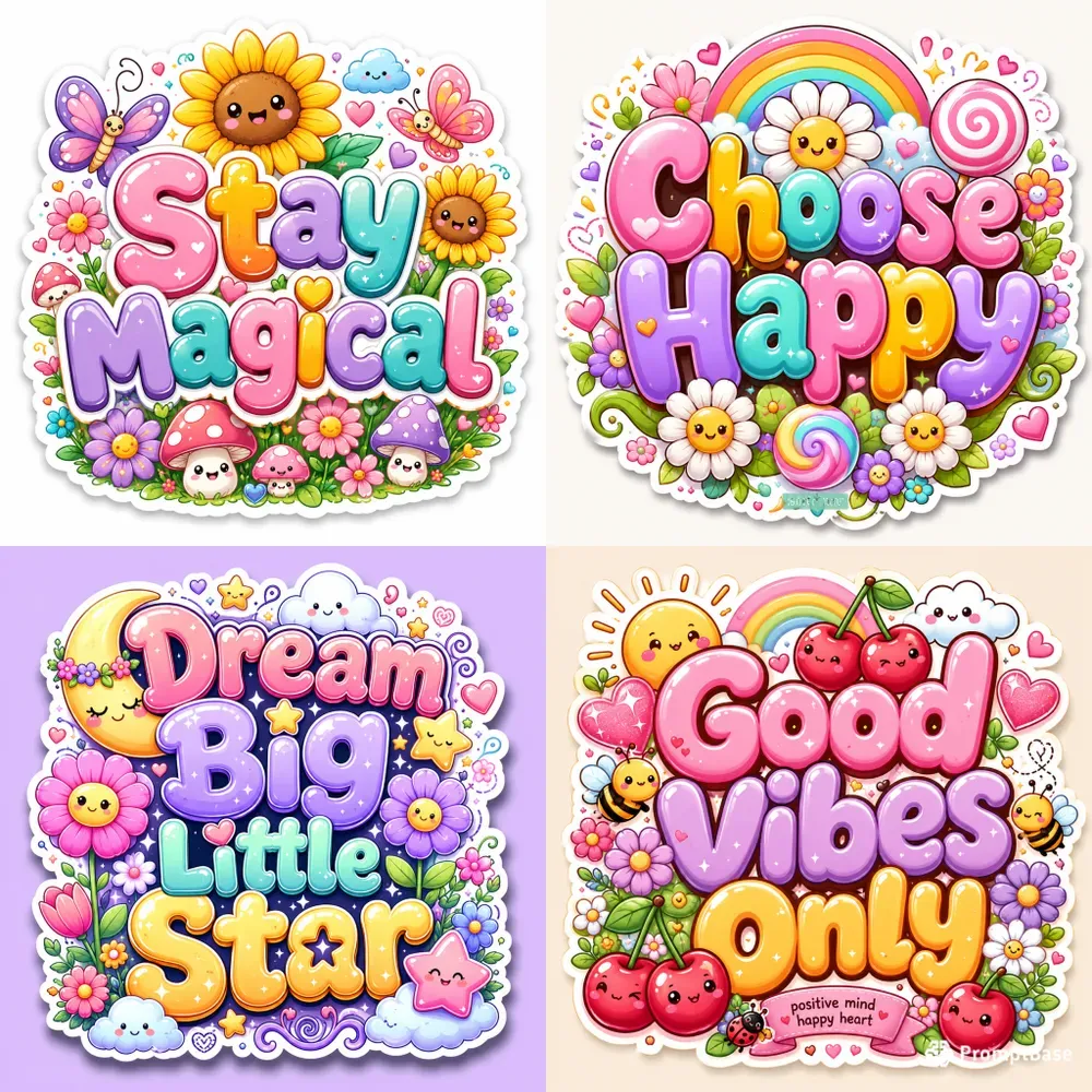 Whimsical Cute Typography Stickers