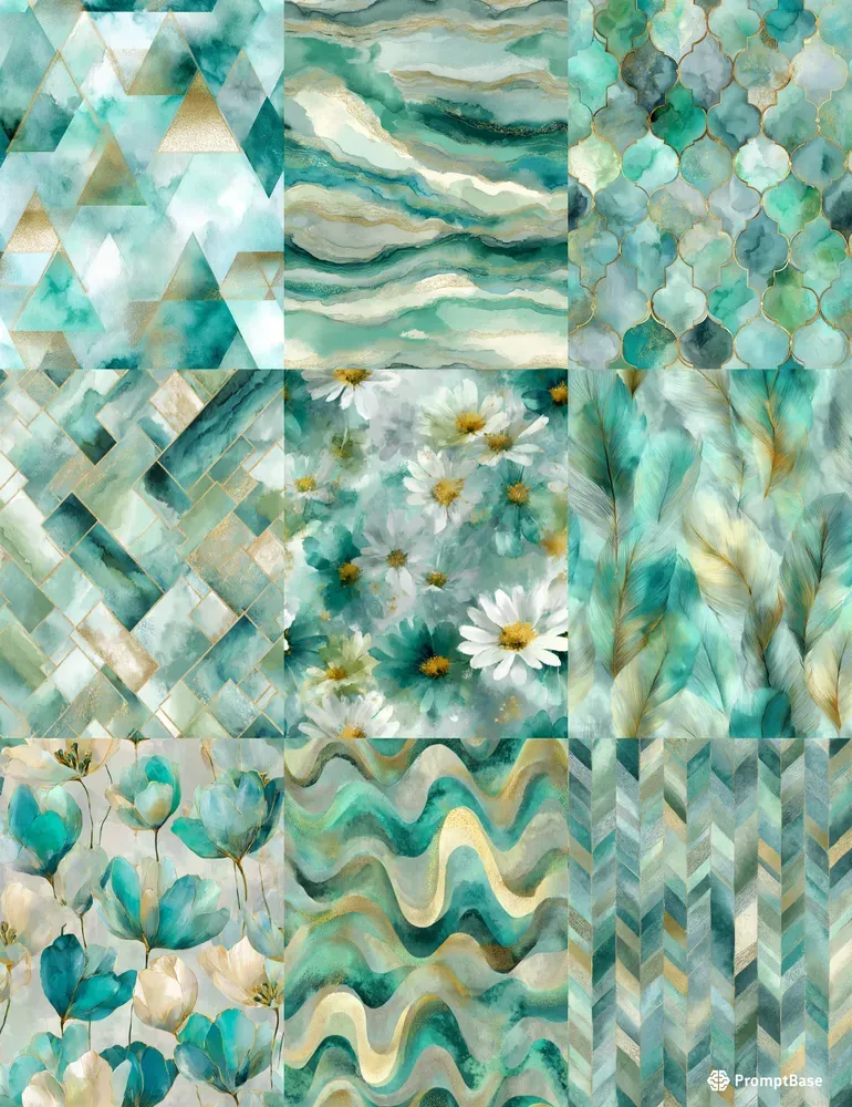 Romantic Teal Seamless Patterns