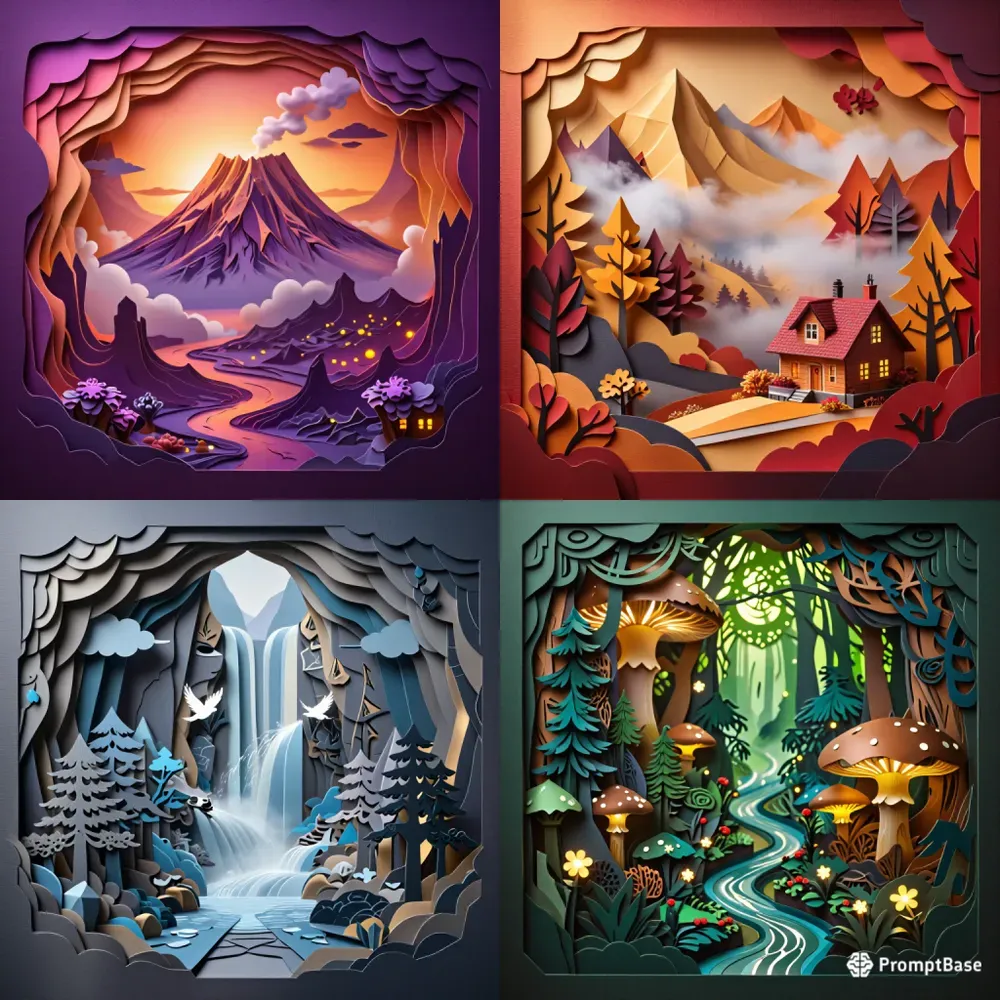 3D Layered Papercraft Fantasy Landscapes