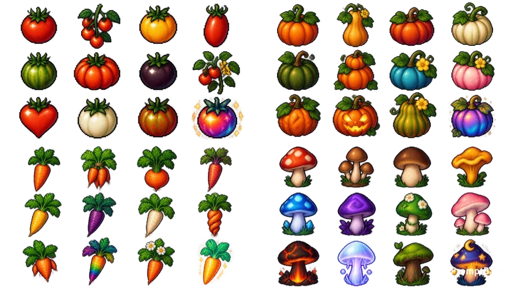 Cozy 16bit Farm Crop Sprite Sheets