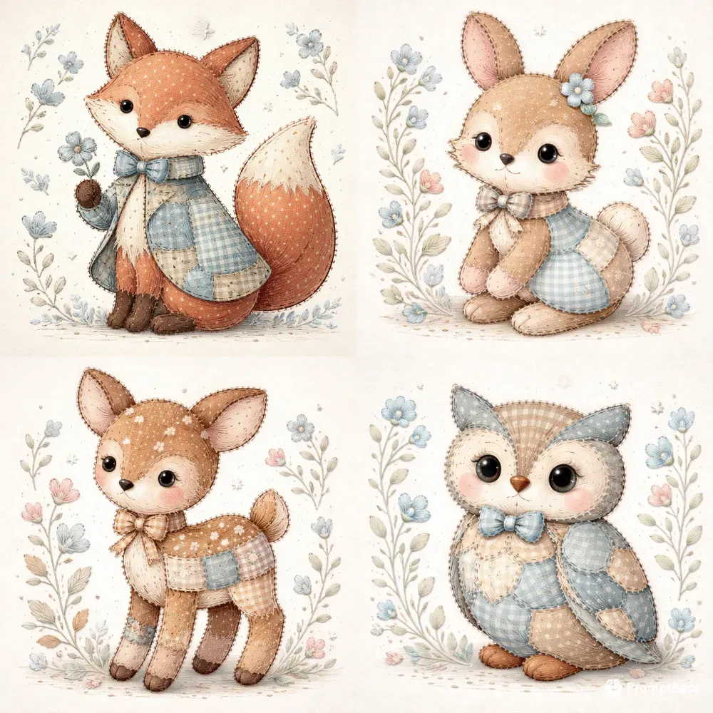 Patchwork Whimsical Animal Art Style