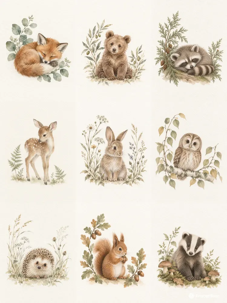 Woodland Animal Watercolor Portraits