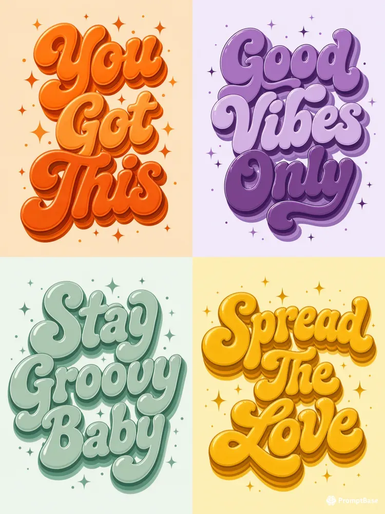 Retro Groovy Bubble Typography Designs