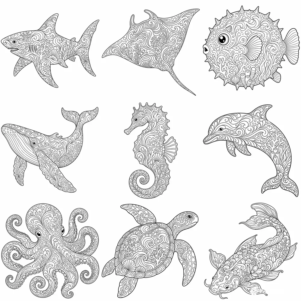 Marine Animal Flow Pattern Coloring Pages