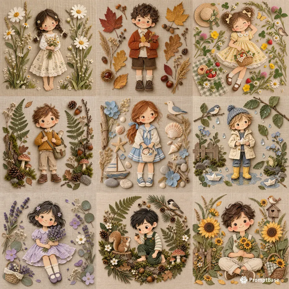 Whimsical Textile Paper Dolls