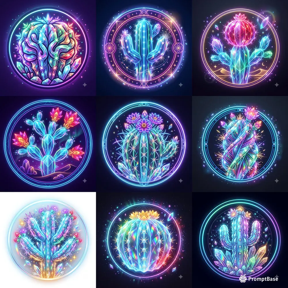 Neon Crystal Cactus Emblems