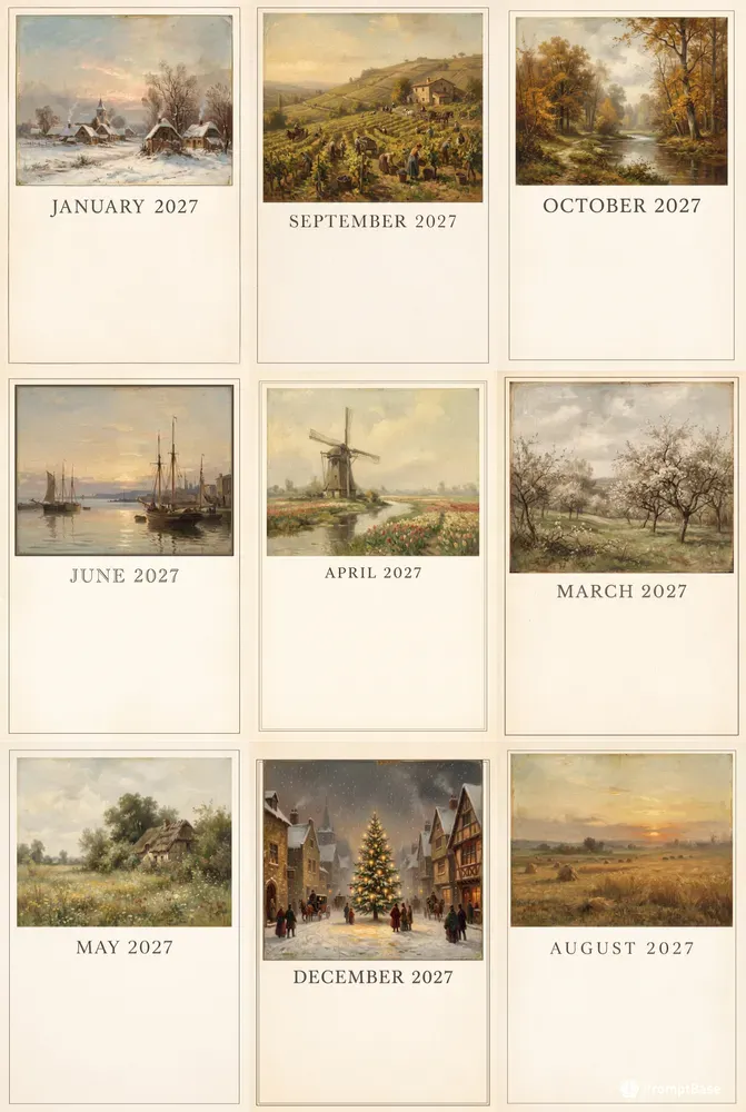 Vintage Painting 2027 Calendar Pages